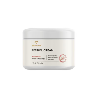 Swanson Retinol Cream, 2 fl oz (59 ml), nourishes and moisturizes skin with premium vitamin A. Paraben free and ideal for daily face care to support youthful-looking skin.